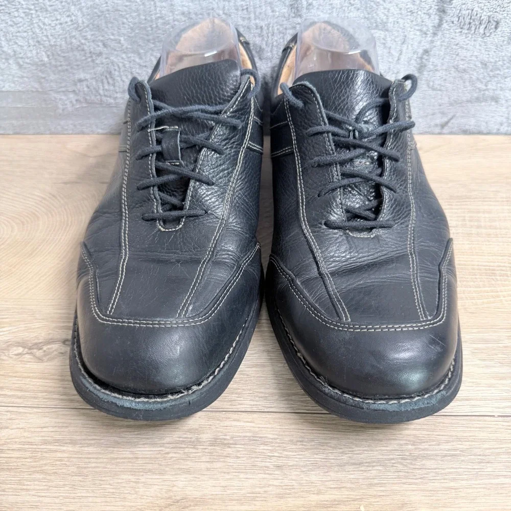 Johnston & Murphy Oxford 11.5 Black‎ Leather Square Toe Lace Up Contrast Stitch